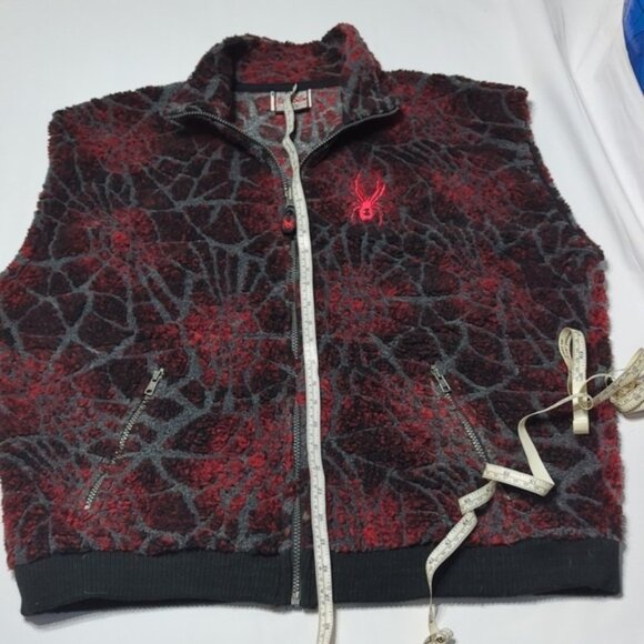 Vintage Spyder Men's Vest Fleece Red Black Web Full Zip Pockets Made USA Size XL - Picture 8 of 13
